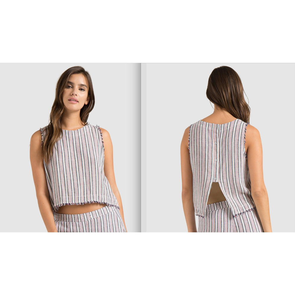 Anthropologie Tank Top Cloth & Stone Stripe Frayed Split Open Back Large Boho